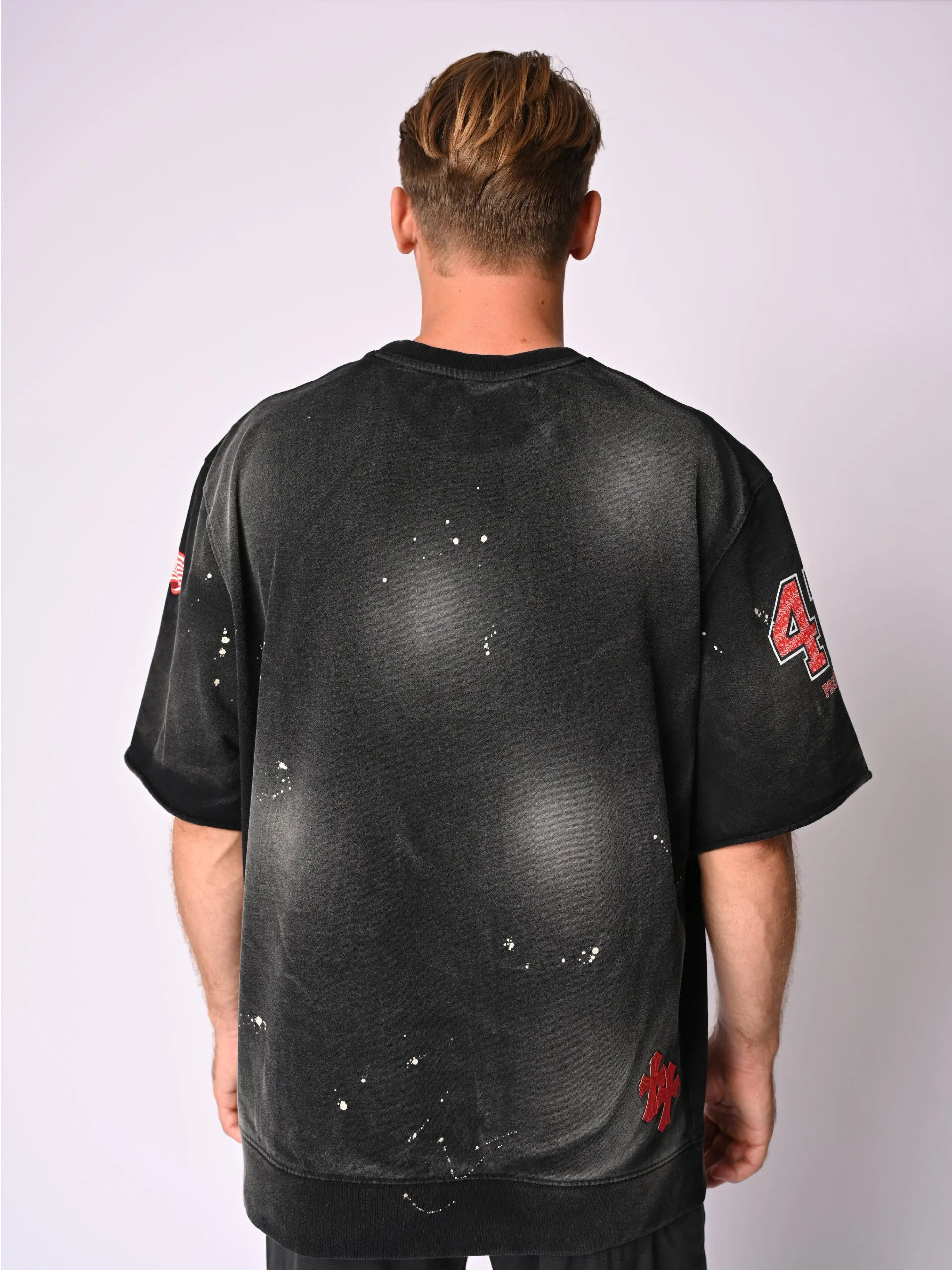Oversized Distressed Black Sweatshirt Never Surrender Wear