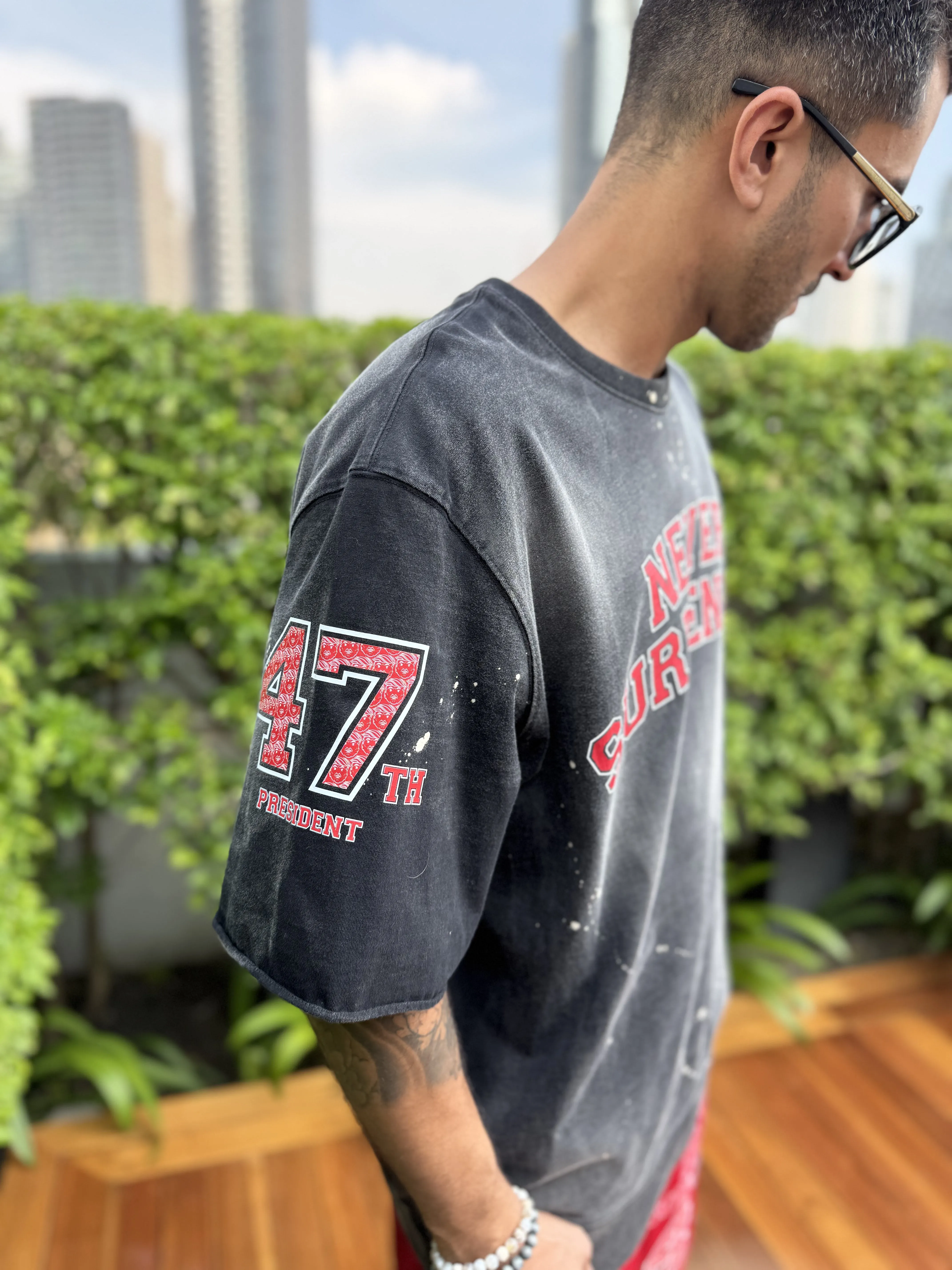 Oversized Distressed Black Sweatshirt Never Surrender Wear