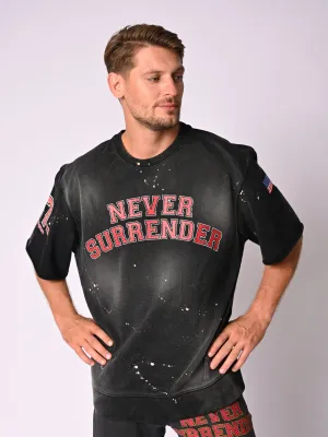 Oversized Distressed Black Sweatshirt Never Surrender Wear