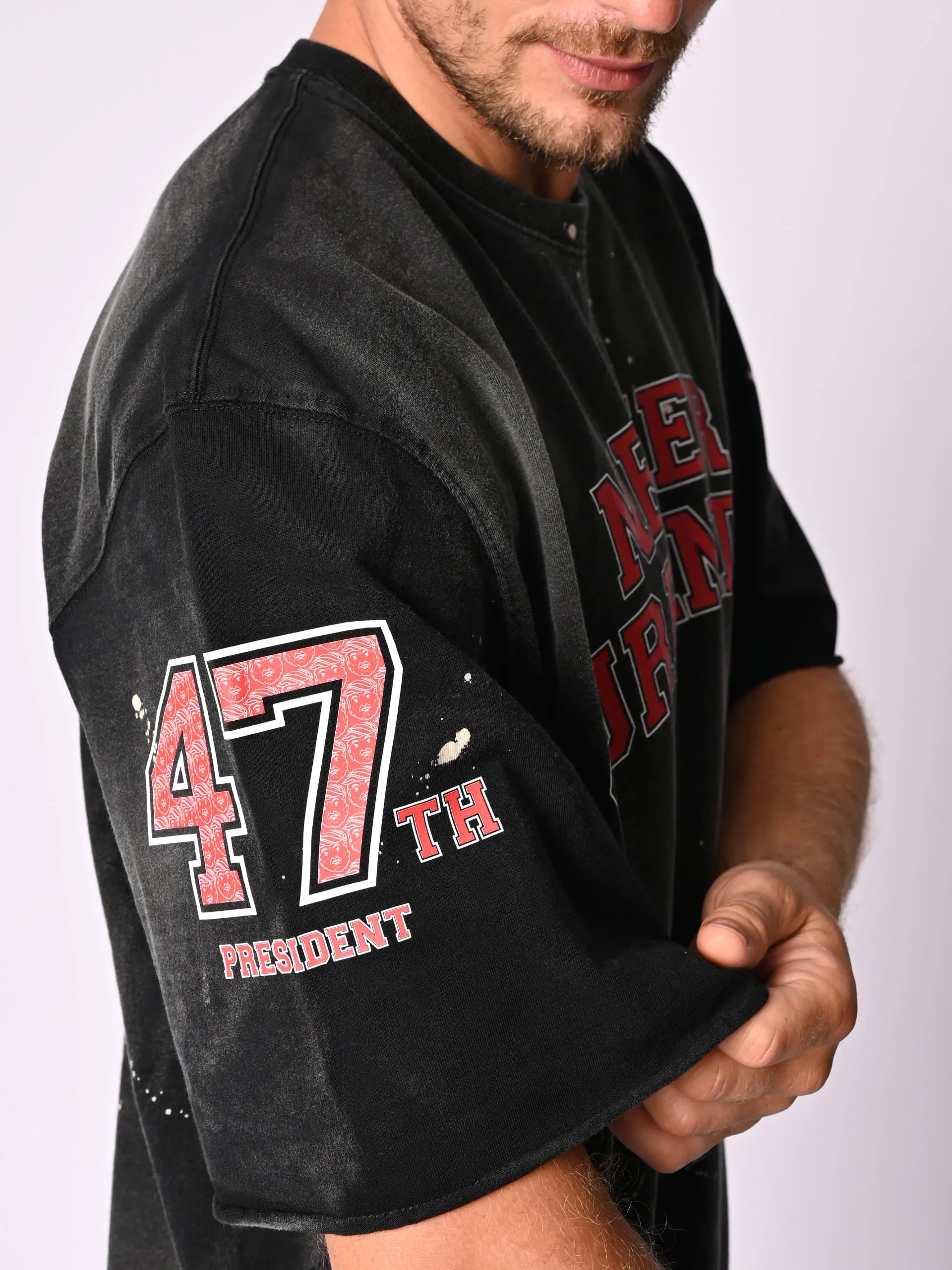 Oversized Distressed Black Sweatshirt Never Surrender Wear
