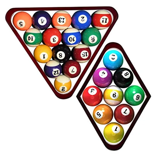 OwnMy Set of 2 Wooden Billiard Ball Rack Set, Vintage Solid Wood Billiard 8-Ball Triangle Rack & 9-Ball Diamond Rack Table Pool Ball Racks (Red)
