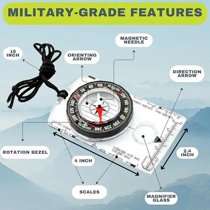 Pack of 2 Orienteering Compass Hiking-Compasses boy Scout Kids- Magnetic Gear Set Navigation map- Brujulas orientacion-Backpacking Camping Hunting Survival.
