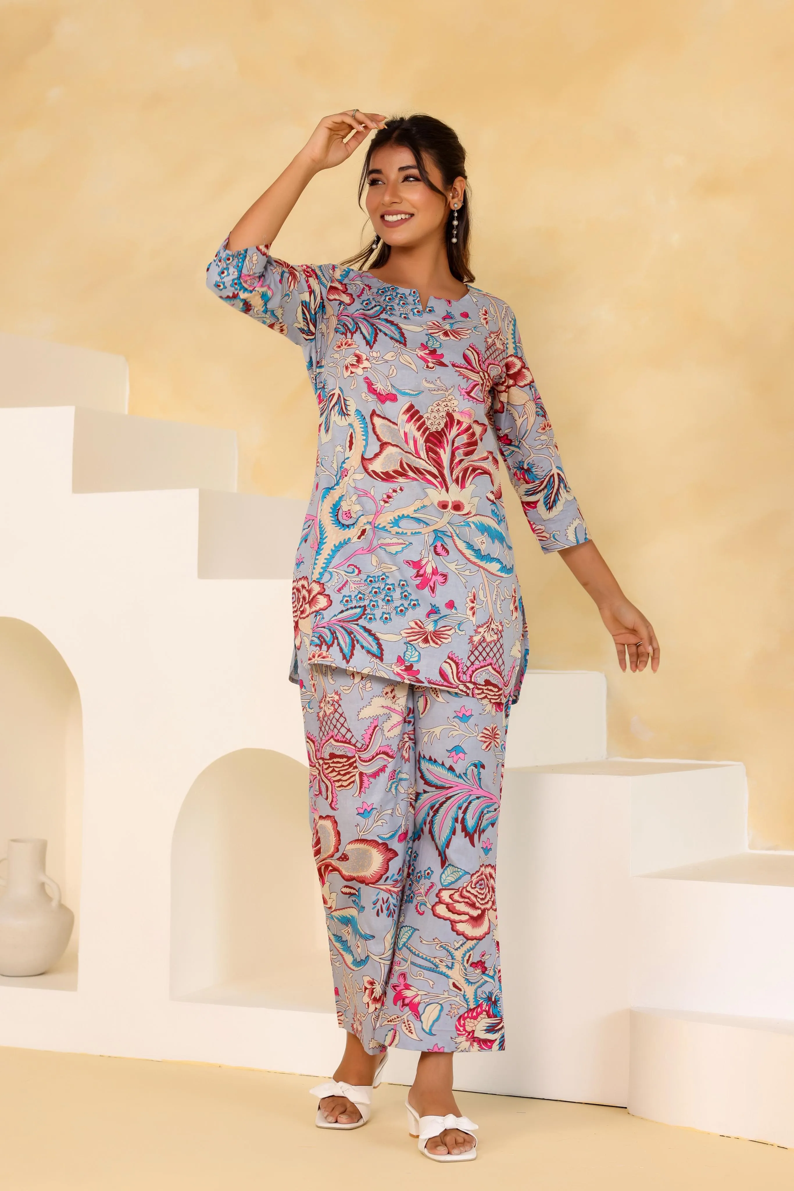 Pastel Floral Co-ord Set - Stylish and Comfortable Cotton Wear