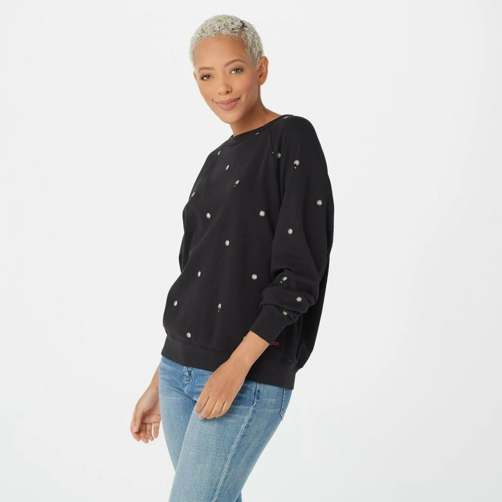 Peace Love World Embroidered French Terry Sweatshirt