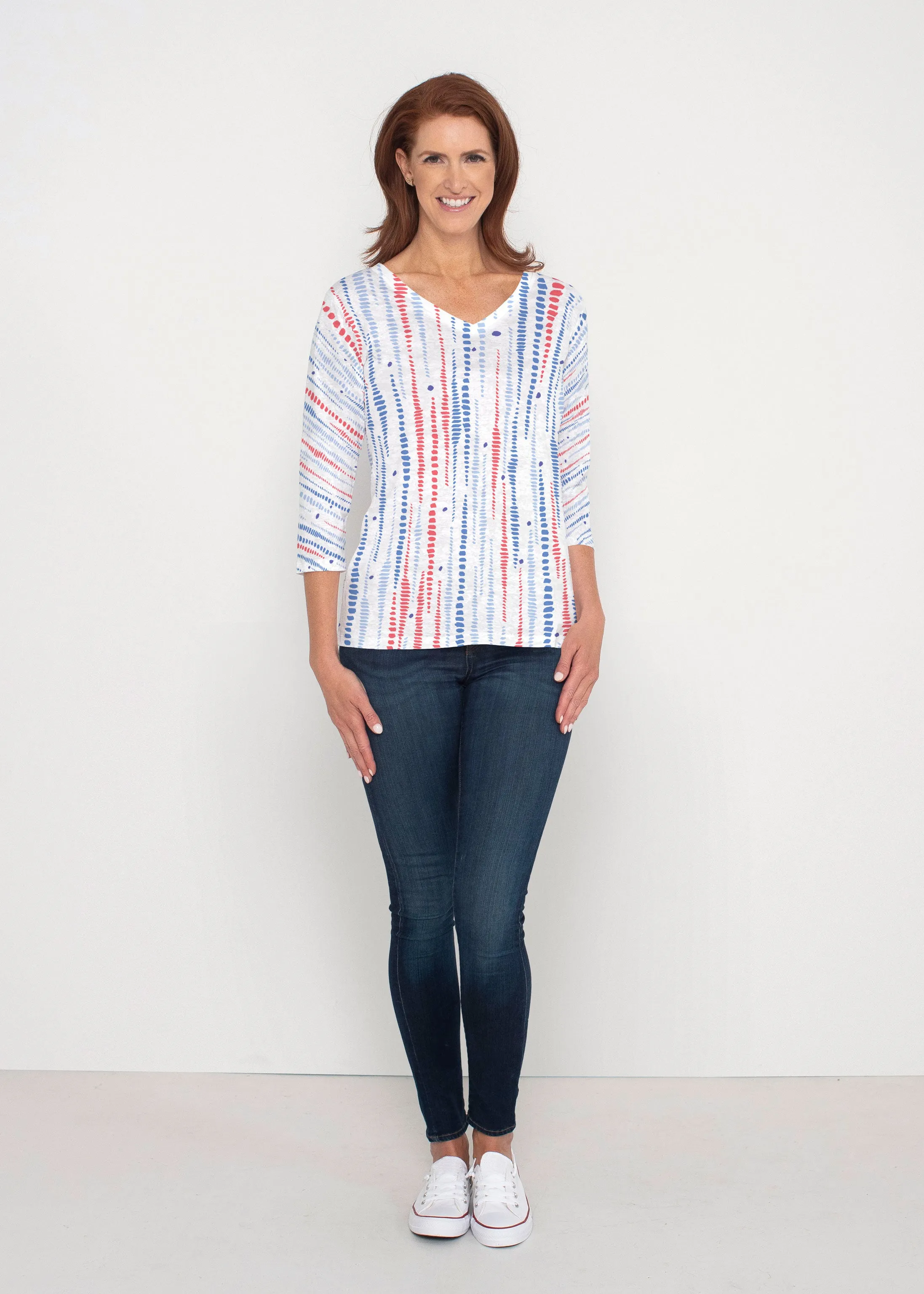 Pebble Dots Fourth (8008) ~ Signature 3/4 Sleeve V-Neck Top