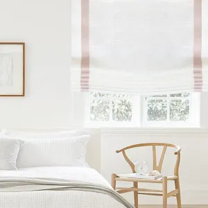 Pink Decorative Trims on a White 100% Natural Linen Custom Relaxed Roman Shade for Kid and Nursery Room