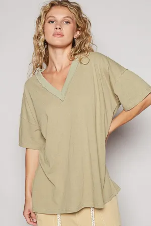 POL V-Neck Half Sleeve T-Shirt- Moss