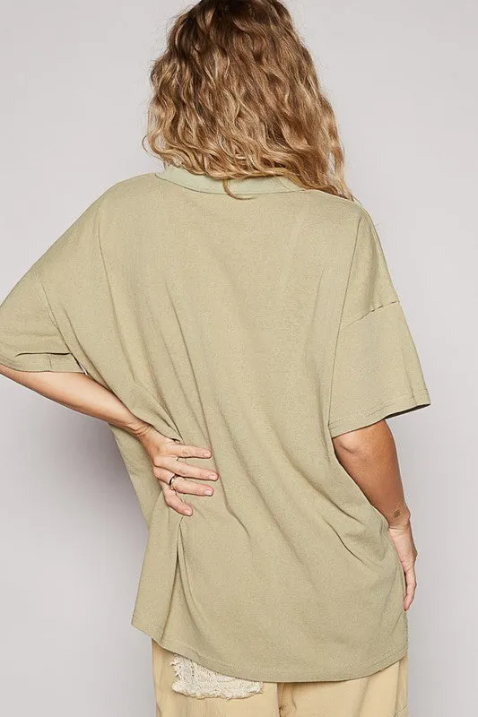 POL V-Neck Half Sleeve T-Shirt- Moss