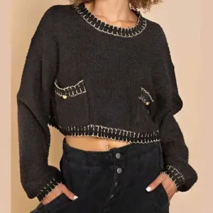 POL Contrast Drop Shoulder Cropped Sweater size small