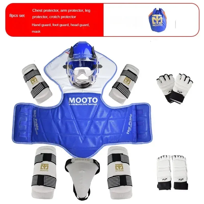 Premium 8pcs Taekwondo Protective Gear Set – Full Body Protection for Combat & Competition, Thickened Training Equipment with Helmet, Chest, Leg, Arm, and Crotch Guards