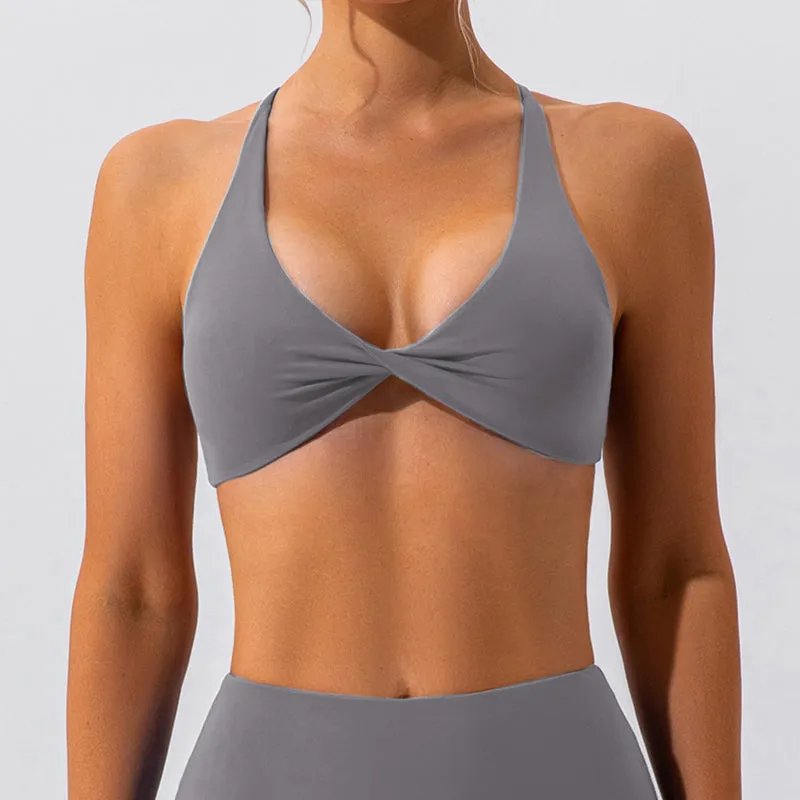 Premium High Support Sports Yoga Bra – Sexy Halter Straps, Push-Up Padded Bralette for Running, Gym & Fitness – Impact-Resistant, Comfortable Workout Underwear