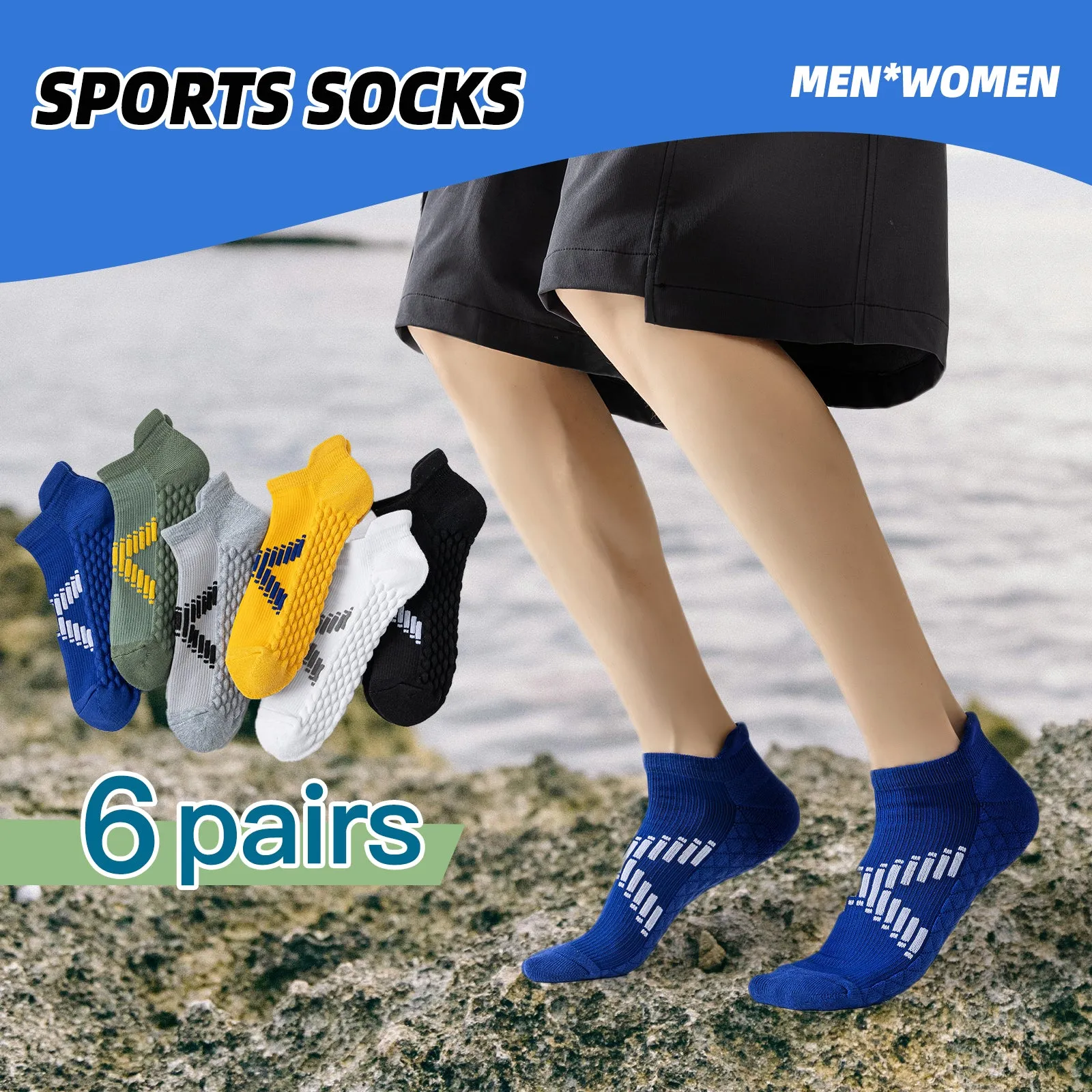 Premium Sweat Absorbing Compression Running & Hiking Socks – 6 Pairs, Thick Cotton Ankle Sports Socks for Men & Women, Low Cut, Breathable, Moisture-Wicking, Compression Support