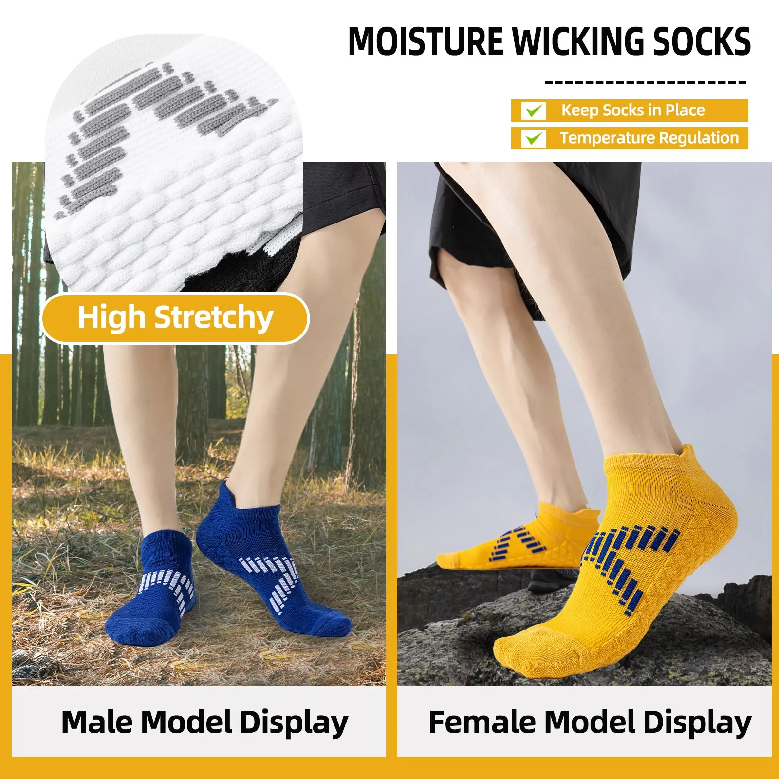 Premium Sweat Absorbing Compression Running & Hiking Socks – 6 Pairs, Thick Cotton Ankle Sports Socks for Men & Women, Low Cut, Breathable, Moisture-Wicking, Compression Support
