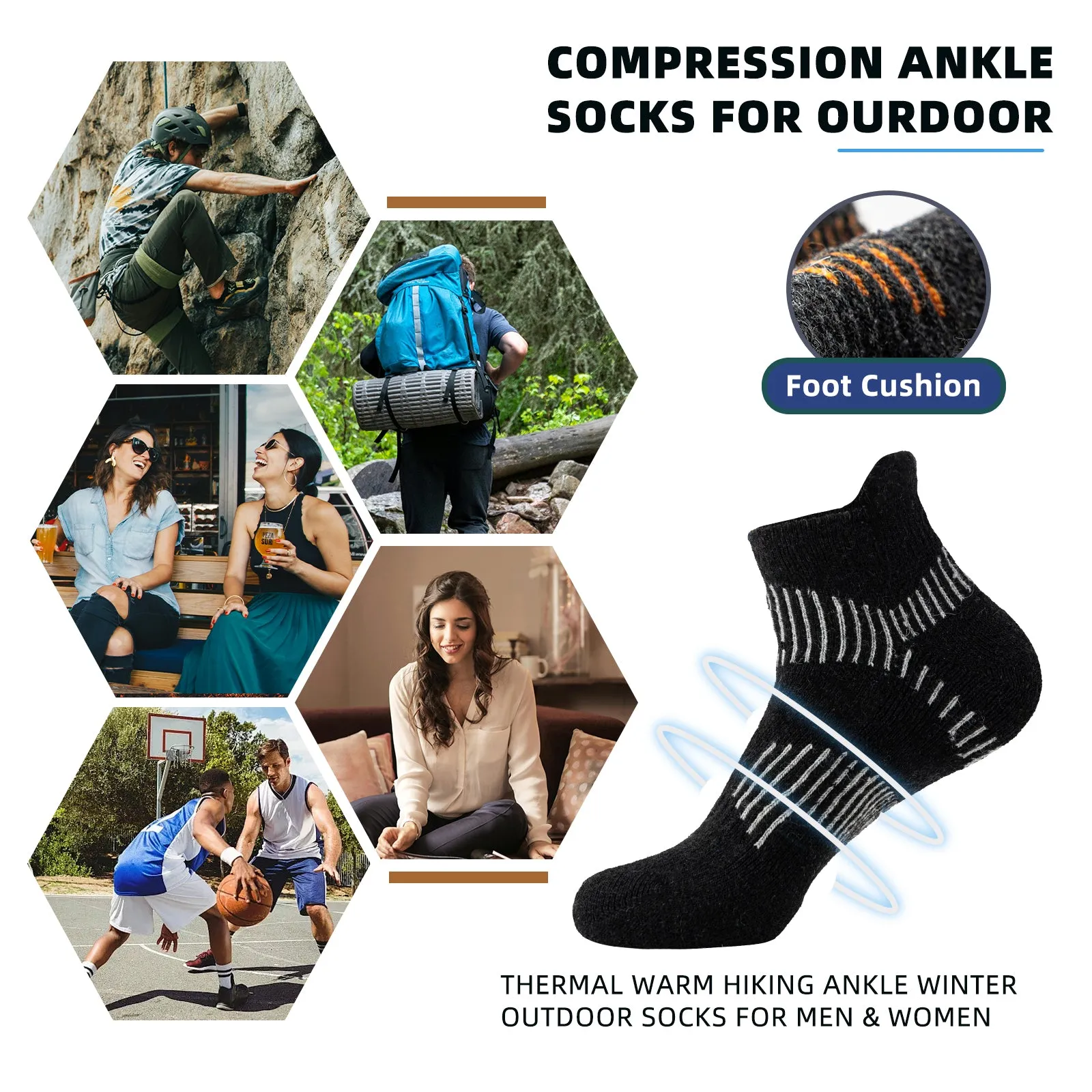 Premium Sweat Absorbing Compression Running & Hiking Socks – 6 Pairs, Thick Cotton Ankle Sports Socks for Men & Women, Low Cut, Breathable, Moisture-Wicking, Compression Support