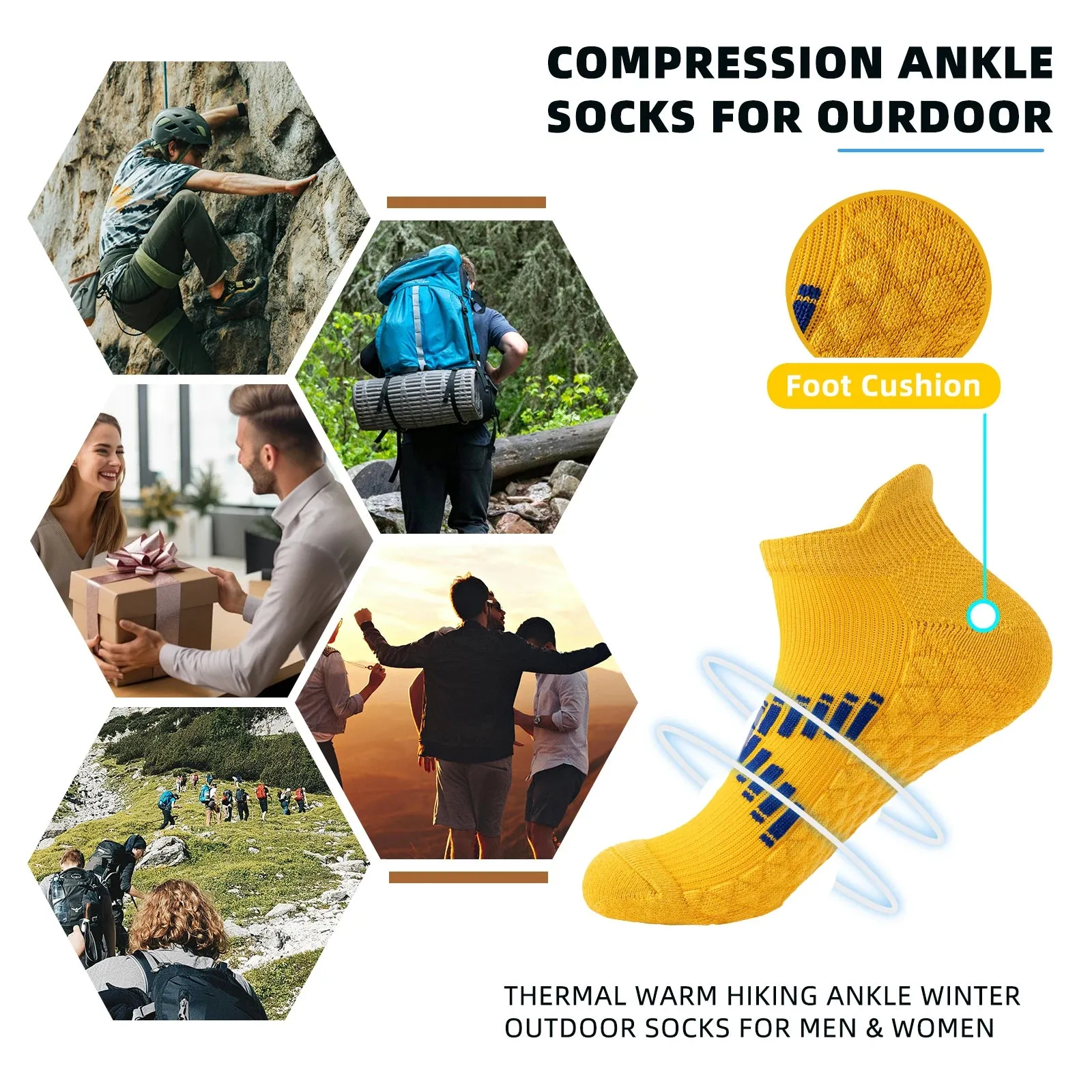 Premium Sweat Absorbing Compression Running & Hiking Socks – 6 Pairs, Thick Cotton Ankle Sports Socks for Men & Women, Low Cut, Breathable, Moisture-Wicking, Compression Support