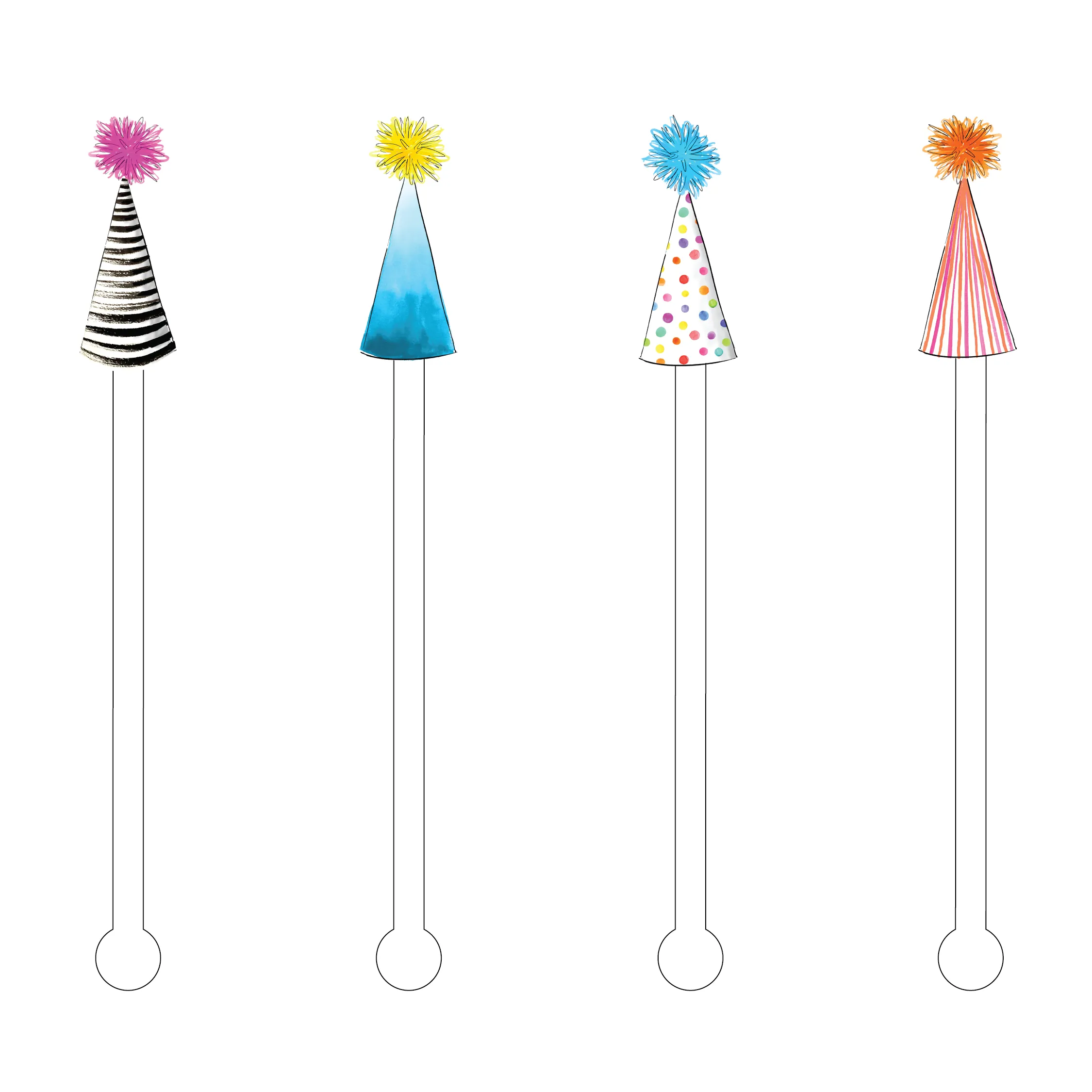 PREPPY PARTY HATS ACRYLIC STIR STICKS COMBO