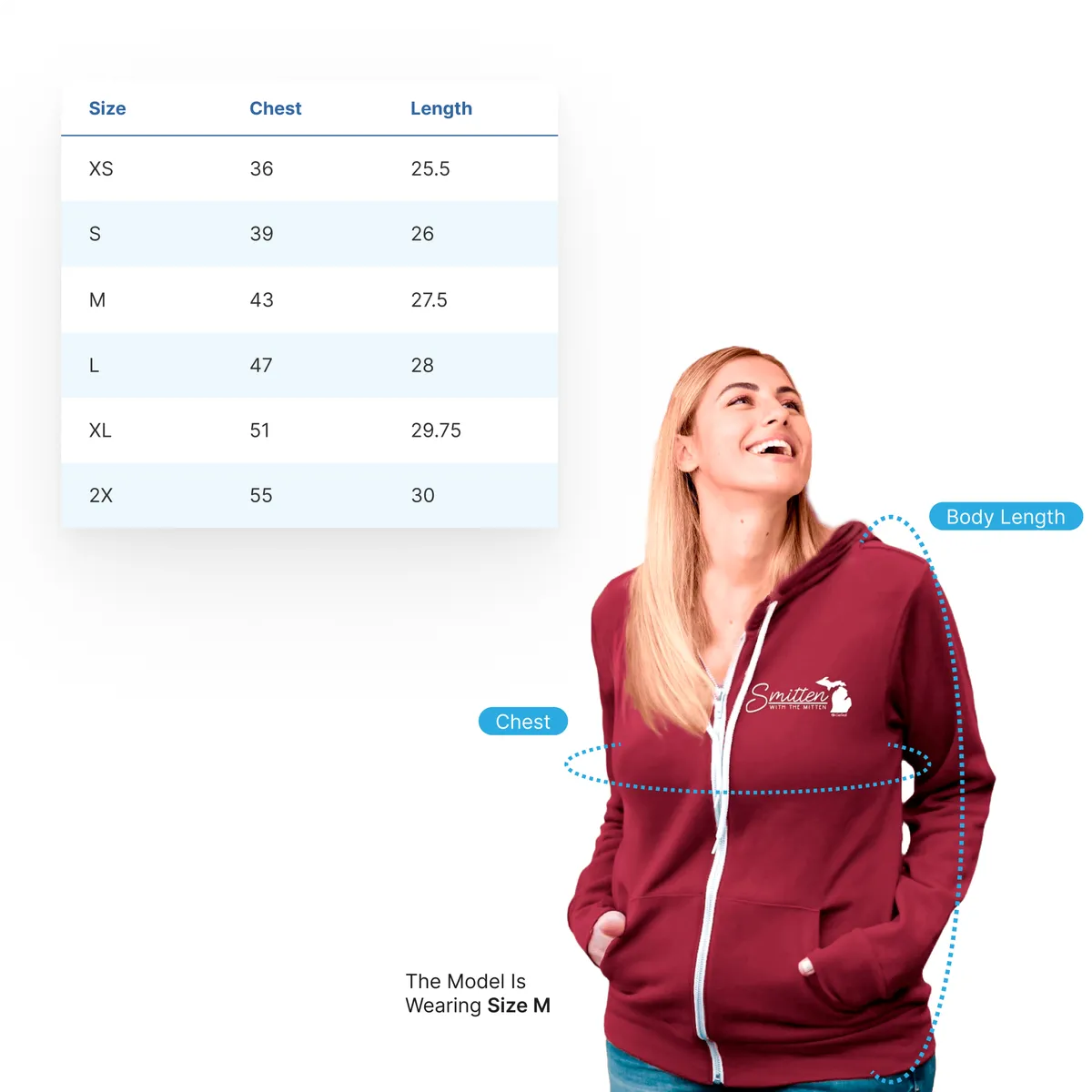 "Love Detroit" Basic Full Zip Unisex Hoodie