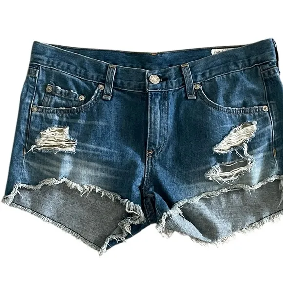 rag &amp; bone Blue Distressed Jean Shorts