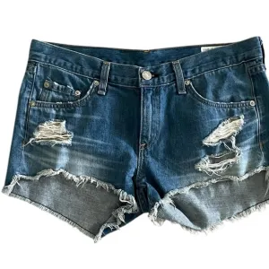 rag &amp; bone Blue Distressed Jean Shorts
