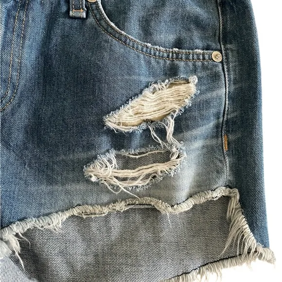 rag &amp; bone Blue Distressed Jean Shorts