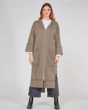 Raw Patch Zip-Up V-Neck Dress