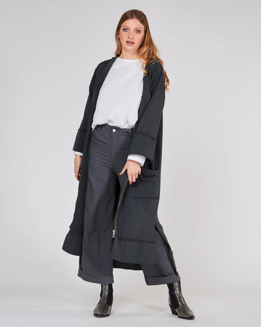Raw Patch Zip-Up V-Neck Dress
