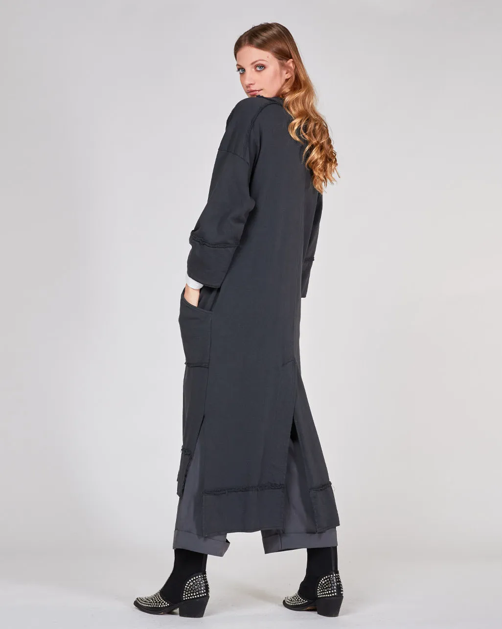 Raw Patch Zip-Up V-Neck Dress