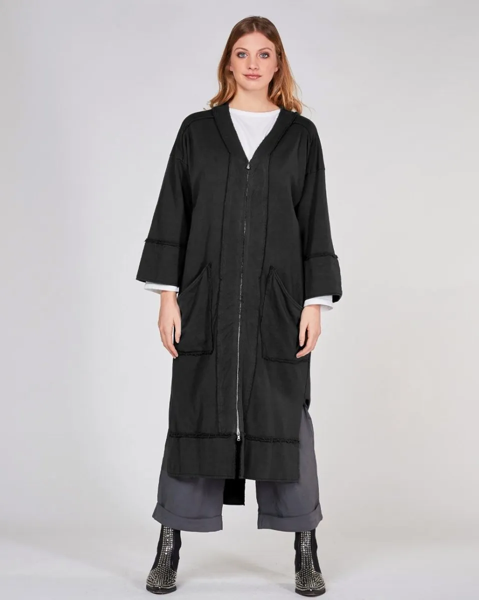 Raw Patch Zip-Up V-Neck Dress