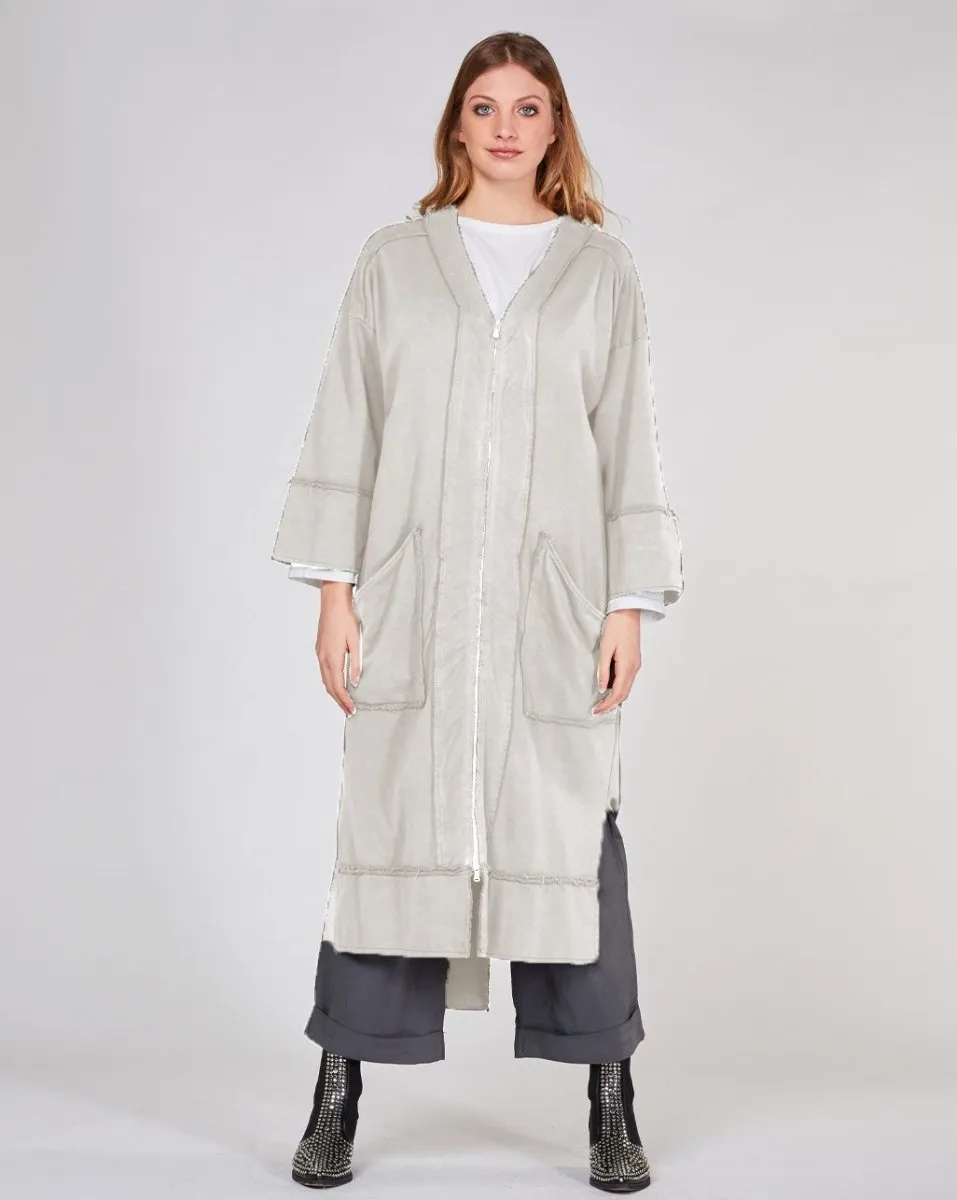 Raw Patch Zip-Up V-Neck Dress