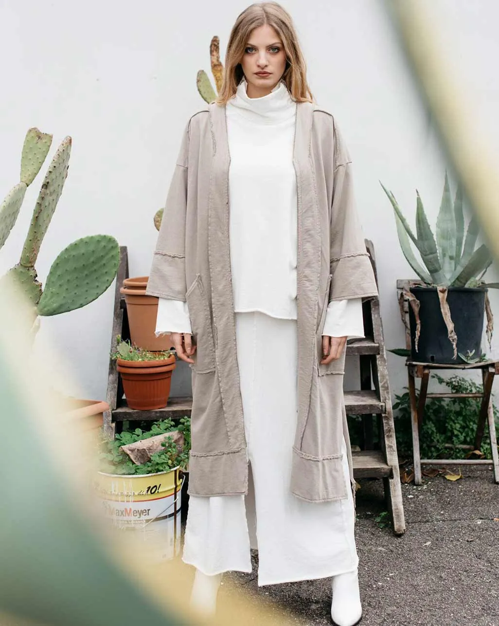 Raw Patch Zip-Up V-Neck Dress