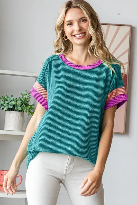 Renea Ribbed Color Block Top