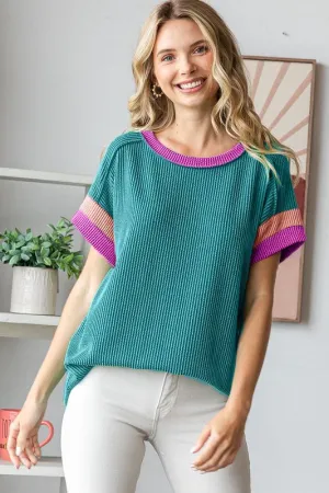 Renea Ribbed Color Block Top
