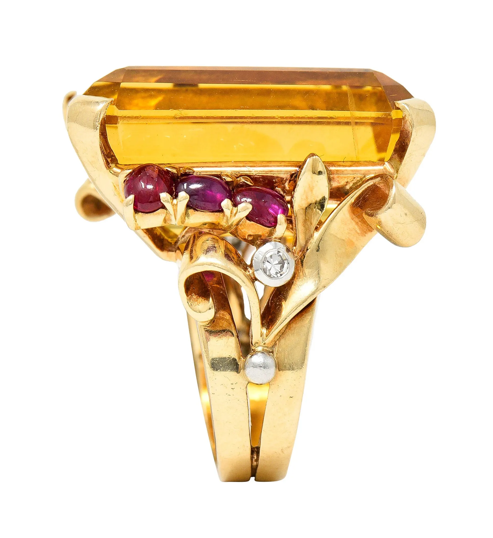 Retro Citrine Ruby Diamond 14 Karat Two-Tone Gold Statement Ring