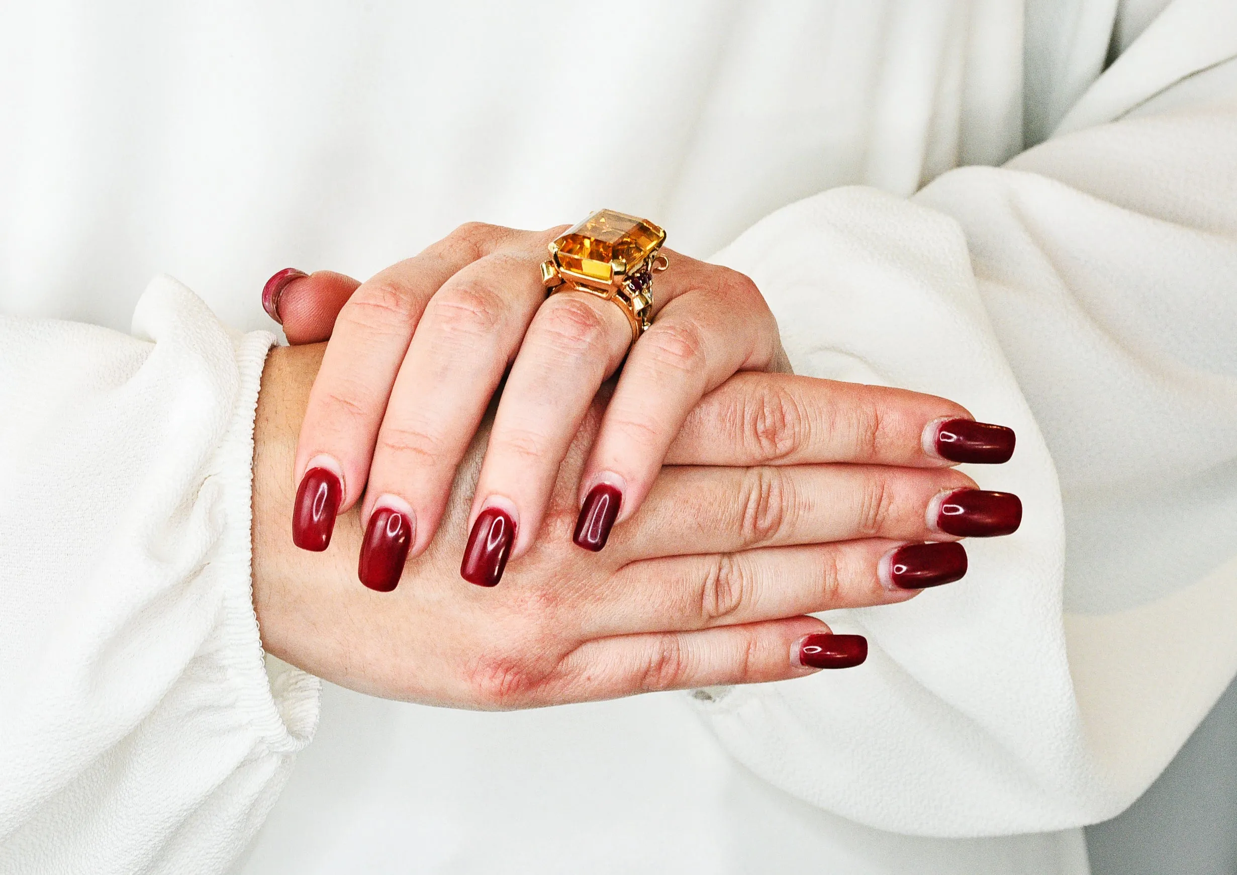 Retro Citrine Ruby Diamond 14 Karat Two-Tone Gold Statement Ring