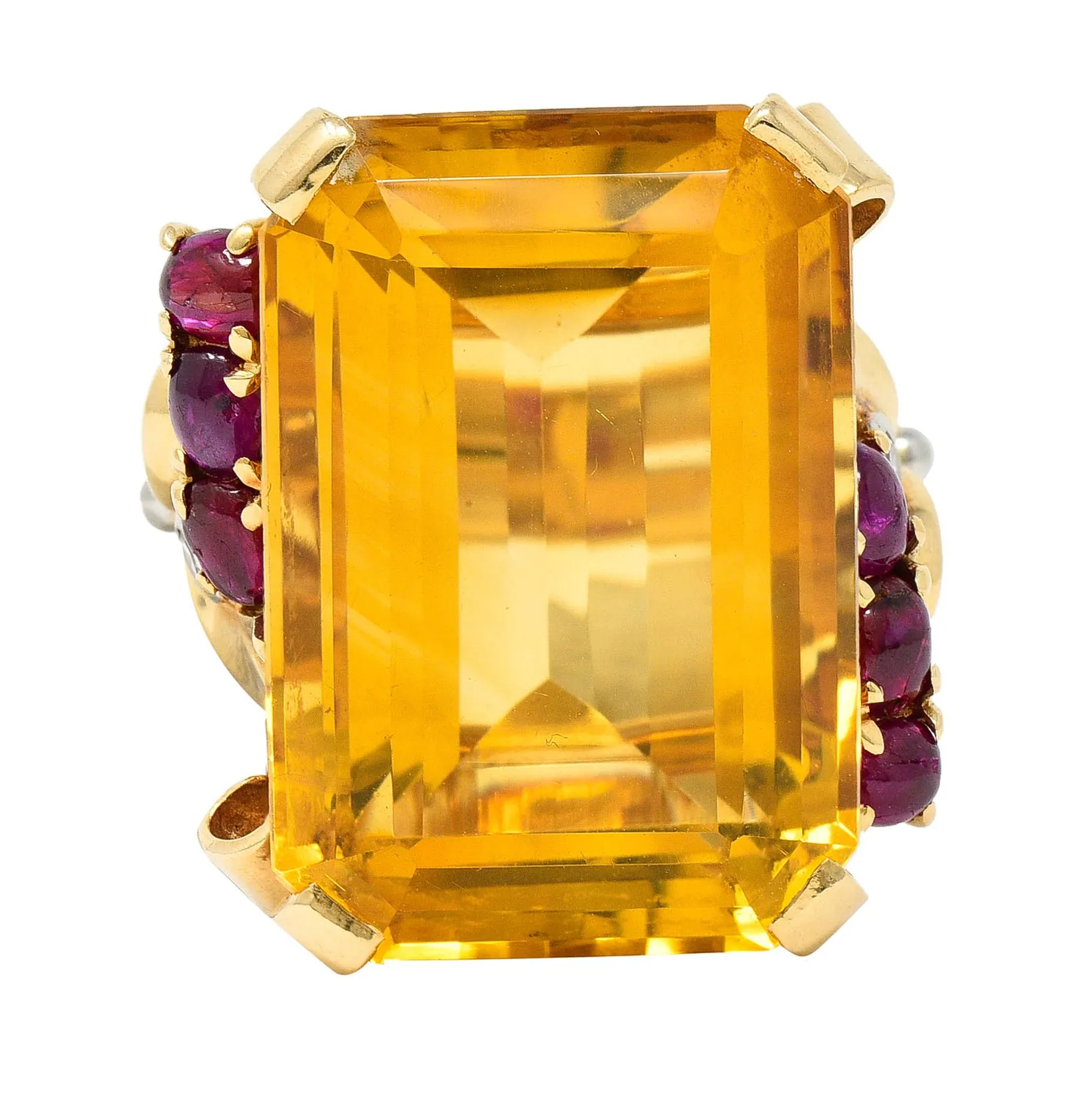 Retro Citrine Ruby Diamond 14 Karat Two-Tone Gold Statement Ring