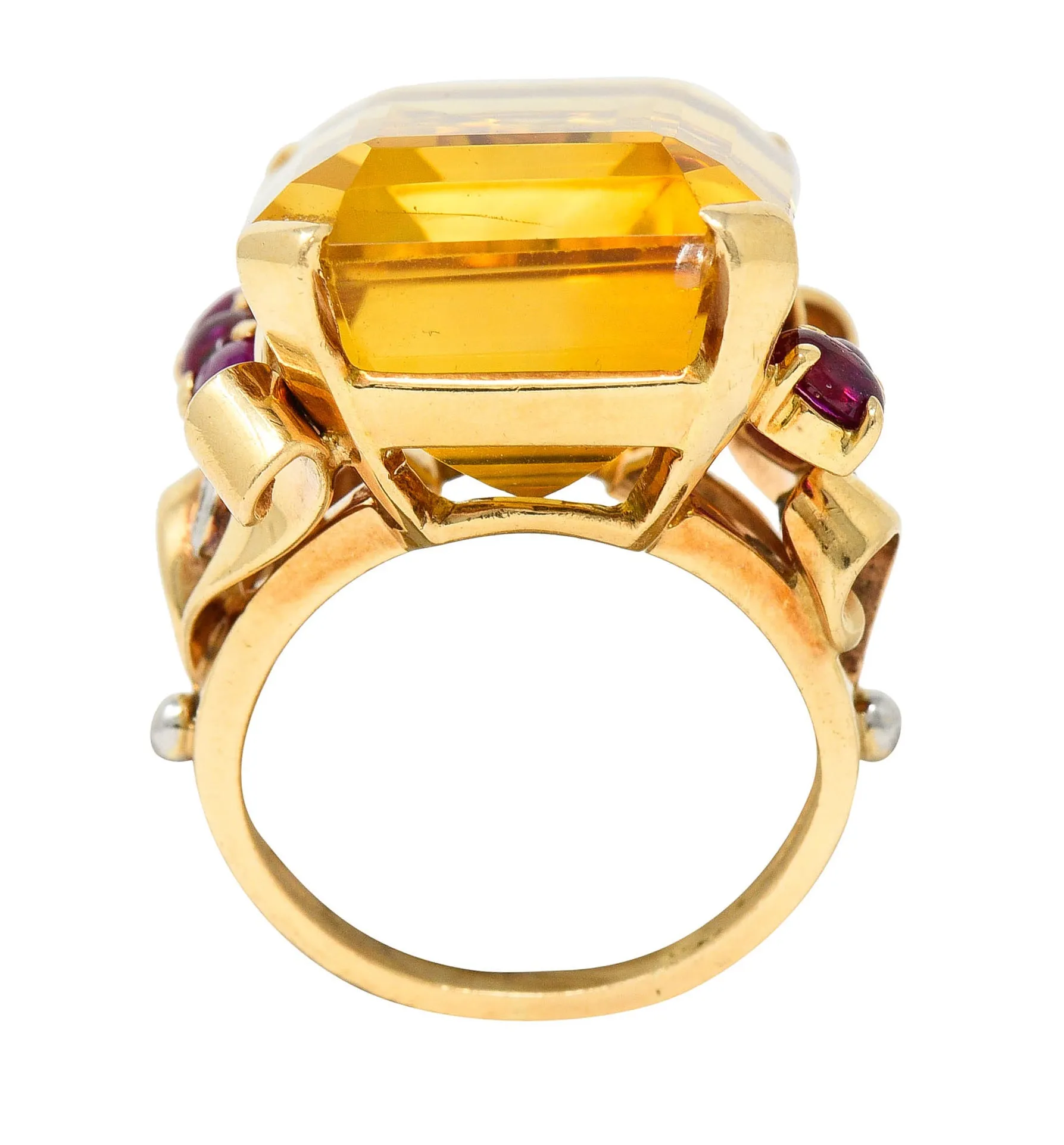 Retro Citrine Ruby Diamond 14 Karat Two-Tone Gold Statement Ring