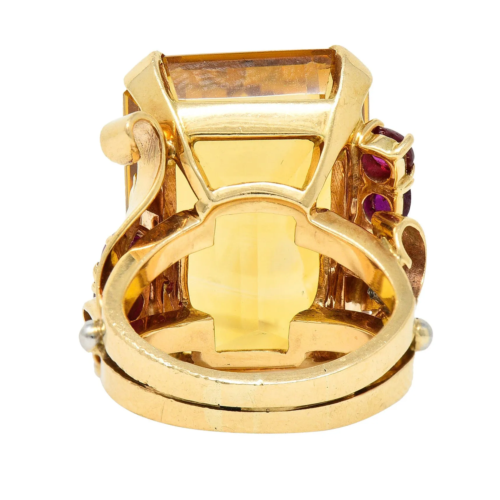 Retro Citrine Ruby Diamond 14 Karat Two-Tone Gold Statement Ring