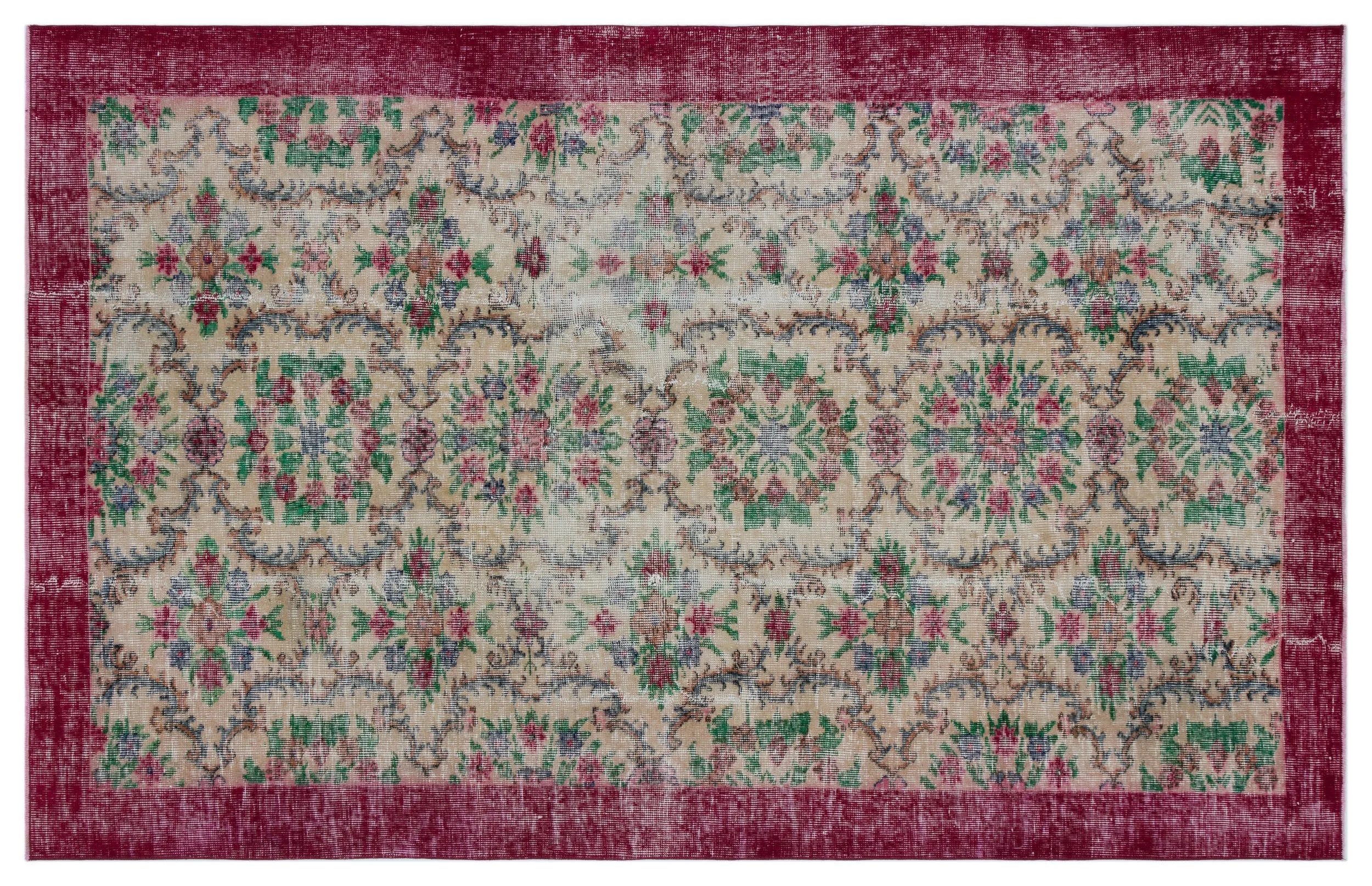 Retro Design Floral Over Dyed Vintage Rug 5'1'' x 7'10'' ft 154 x 240 cm