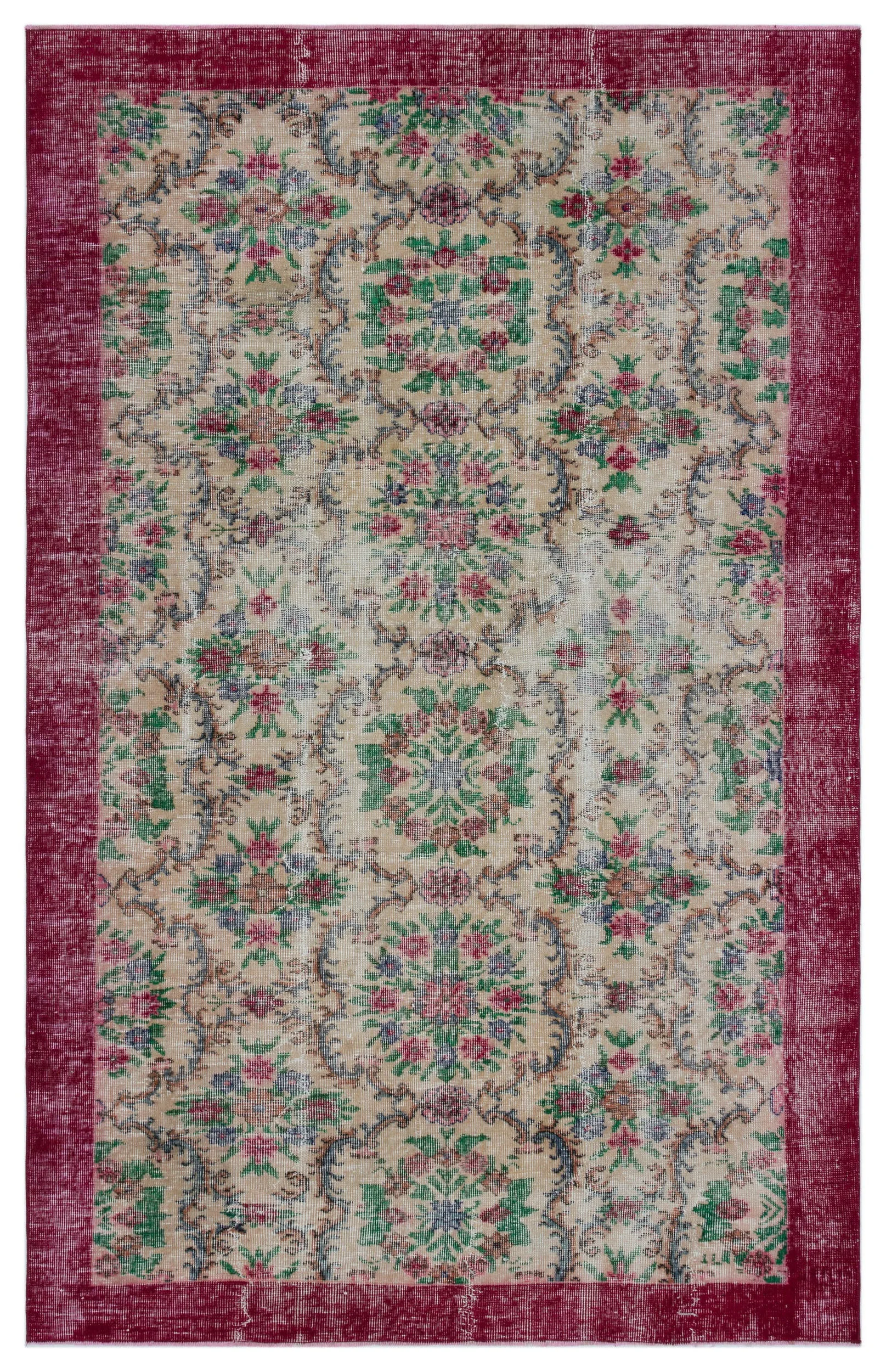 Retro Design Floral Over Dyed Vintage Rug 5'1'' x 7'10'' ft 154 x 240 cm