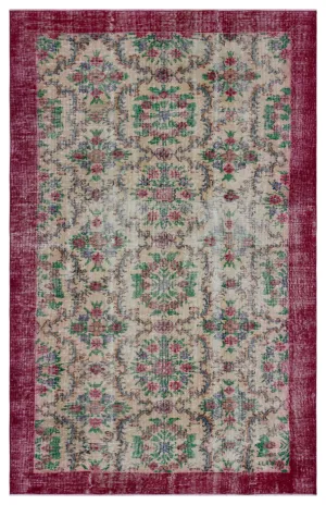 Retro Design Floral Over Dyed Vintage Rug 5'1'' x 7'10'' ft 154 x 240 cm