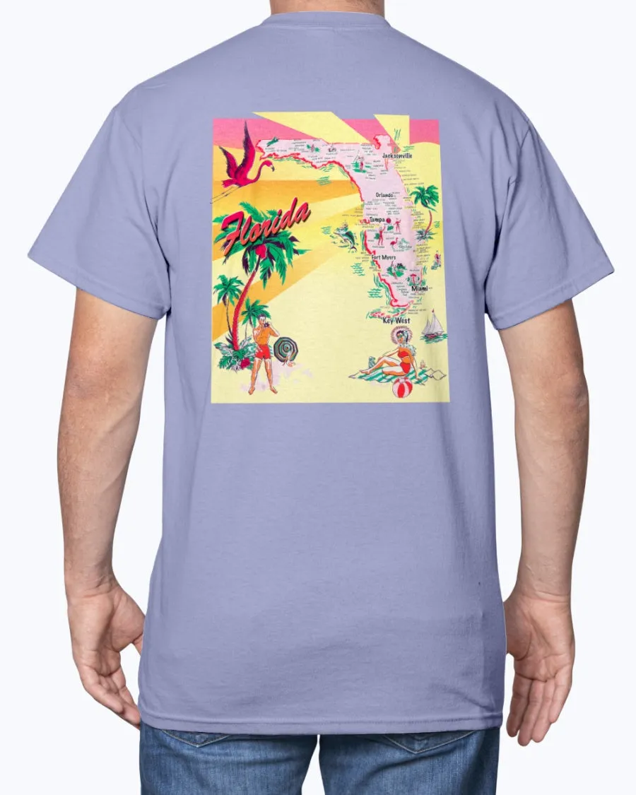 Retro Florida Vintage 50s Postcard Print T-Shirt w/Chest Logo