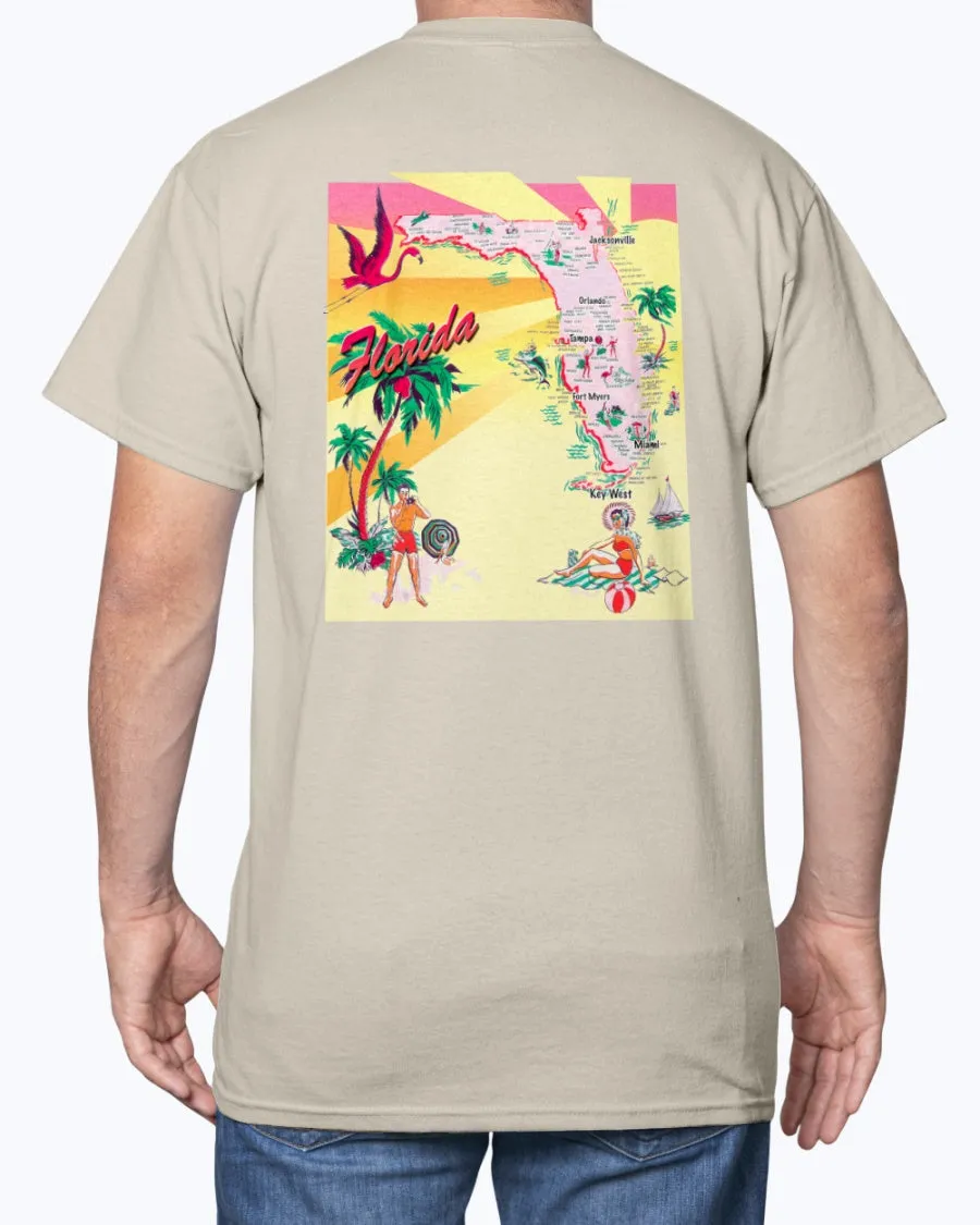 Retro Florida Vintage 50s Postcard Print T-Shirt w/Chest Logo