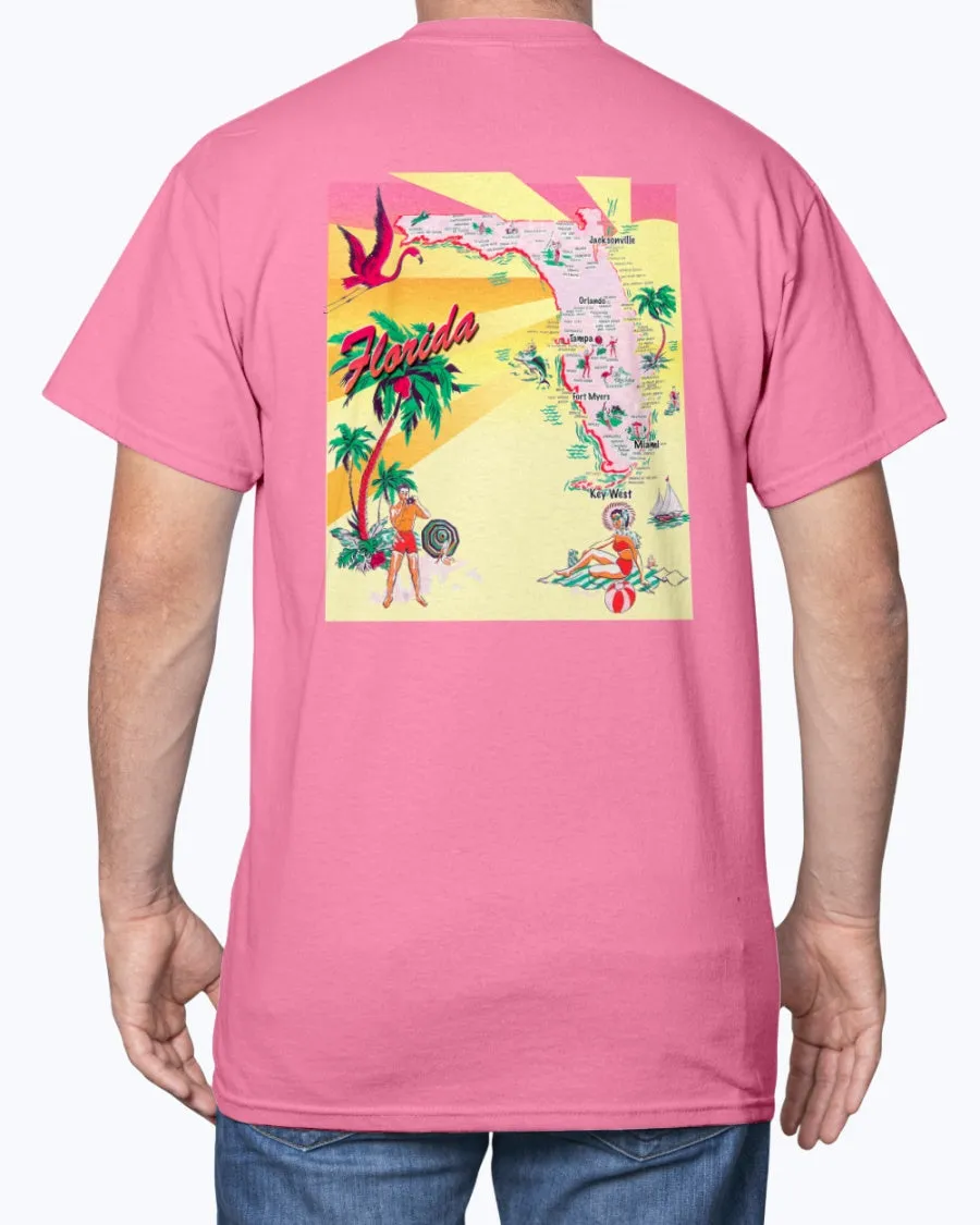 Retro Florida Vintage 50s Postcard Print T-Shirt w/Chest Logo