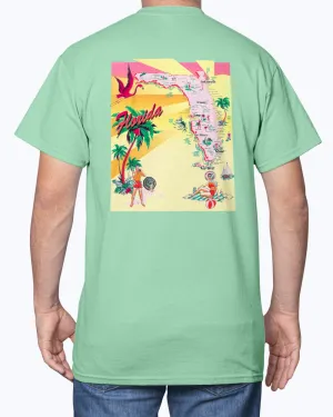 Retro Florida Vintage 50s Postcard Print T-Shirt w/Chest Logo
