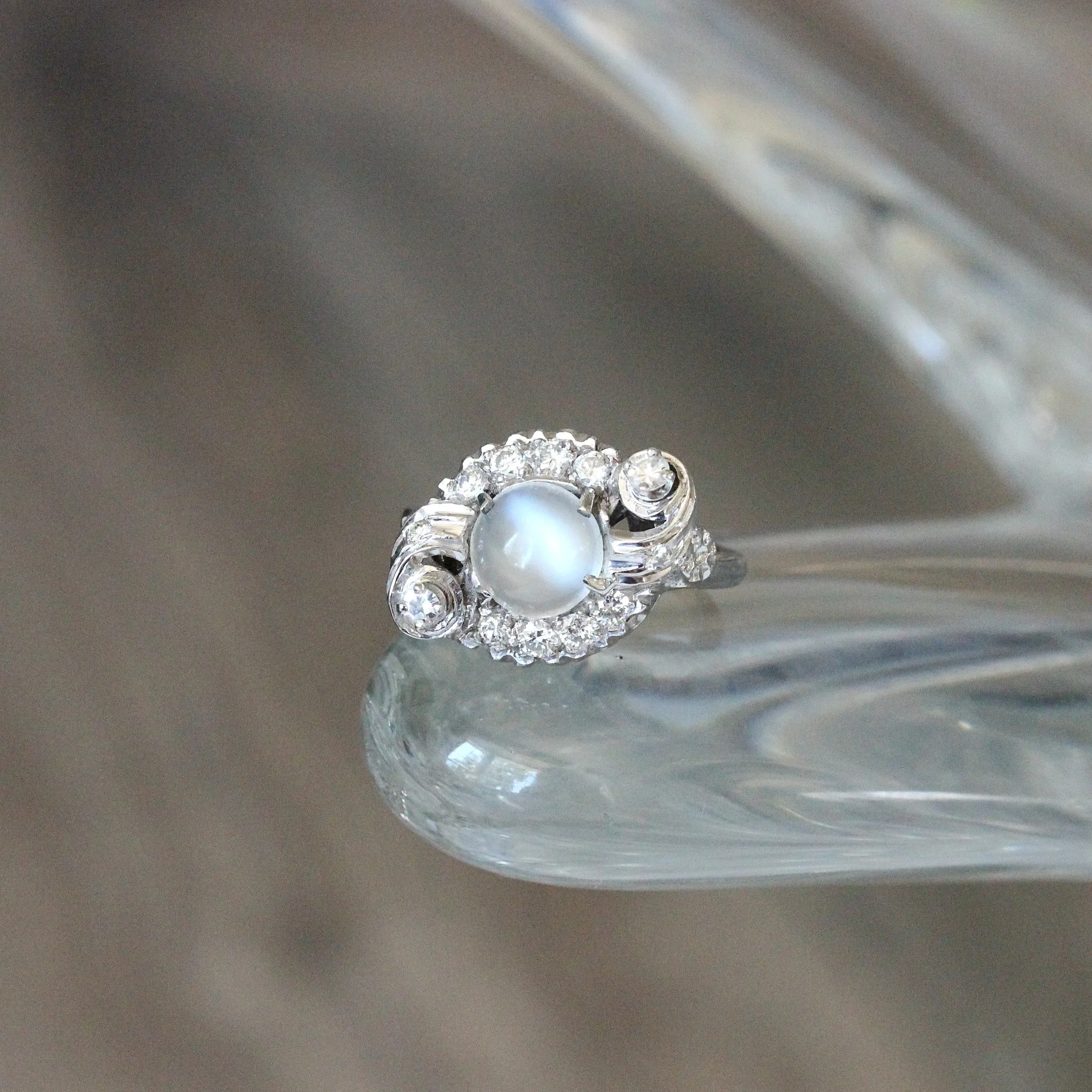 Retro Moonstone Diamond Cocktail Ring, 14k