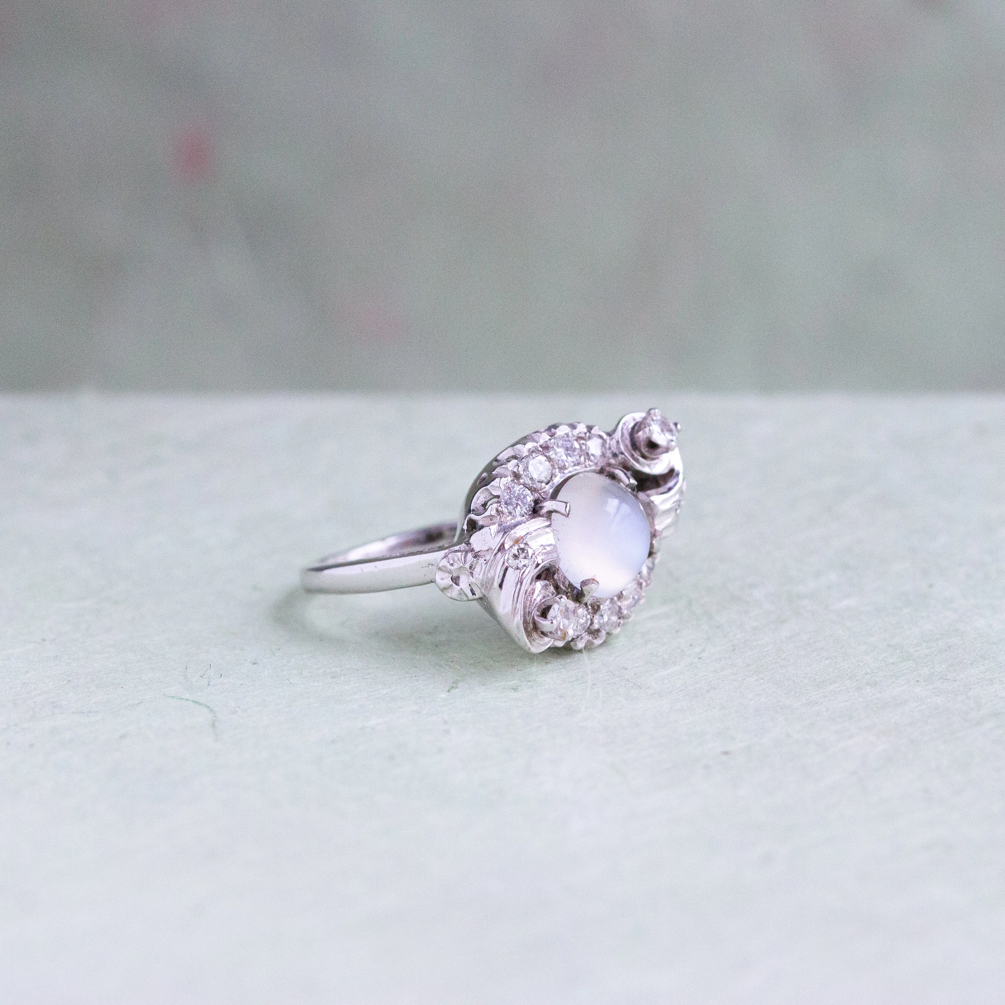 Retro Moonstone Diamond Cocktail Ring, 14k