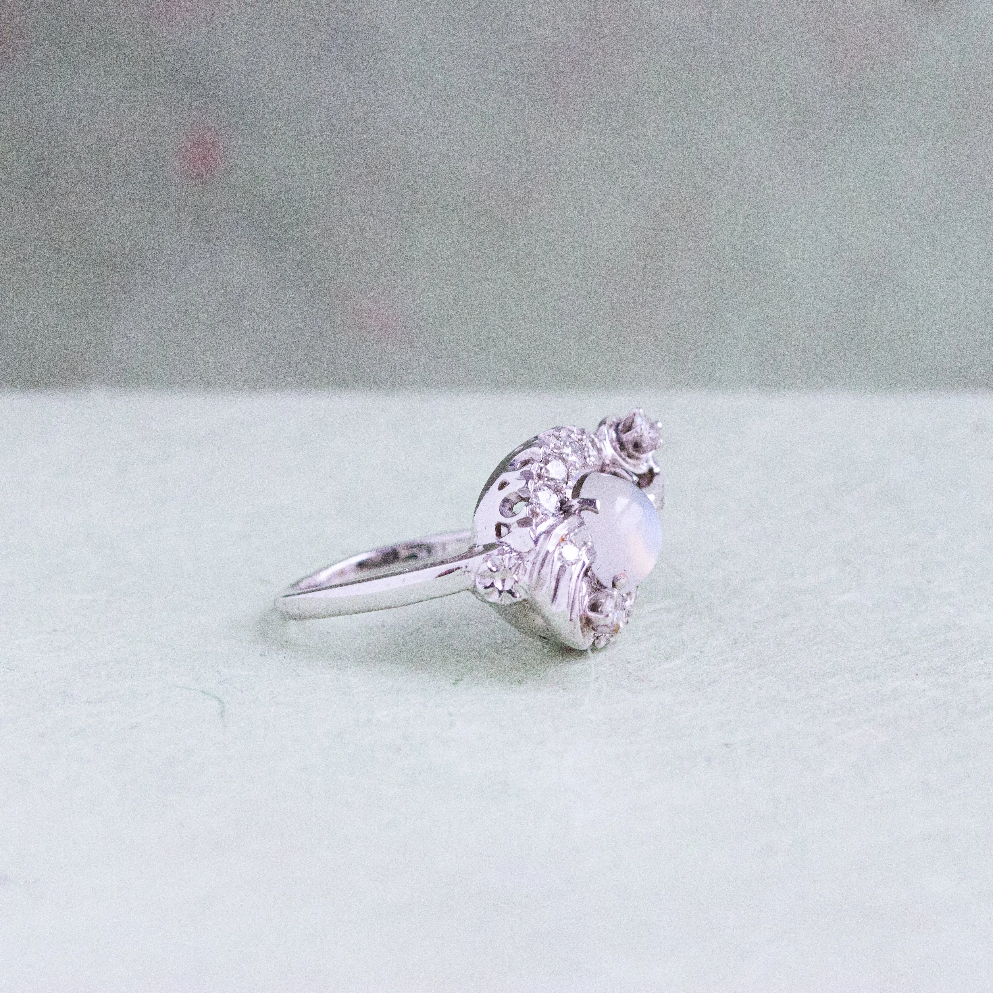Retro Moonstone Diamond Cocktail Ring, 14k