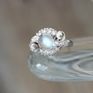 Retro Moonstone Diamond Cocktail Ring, 14k