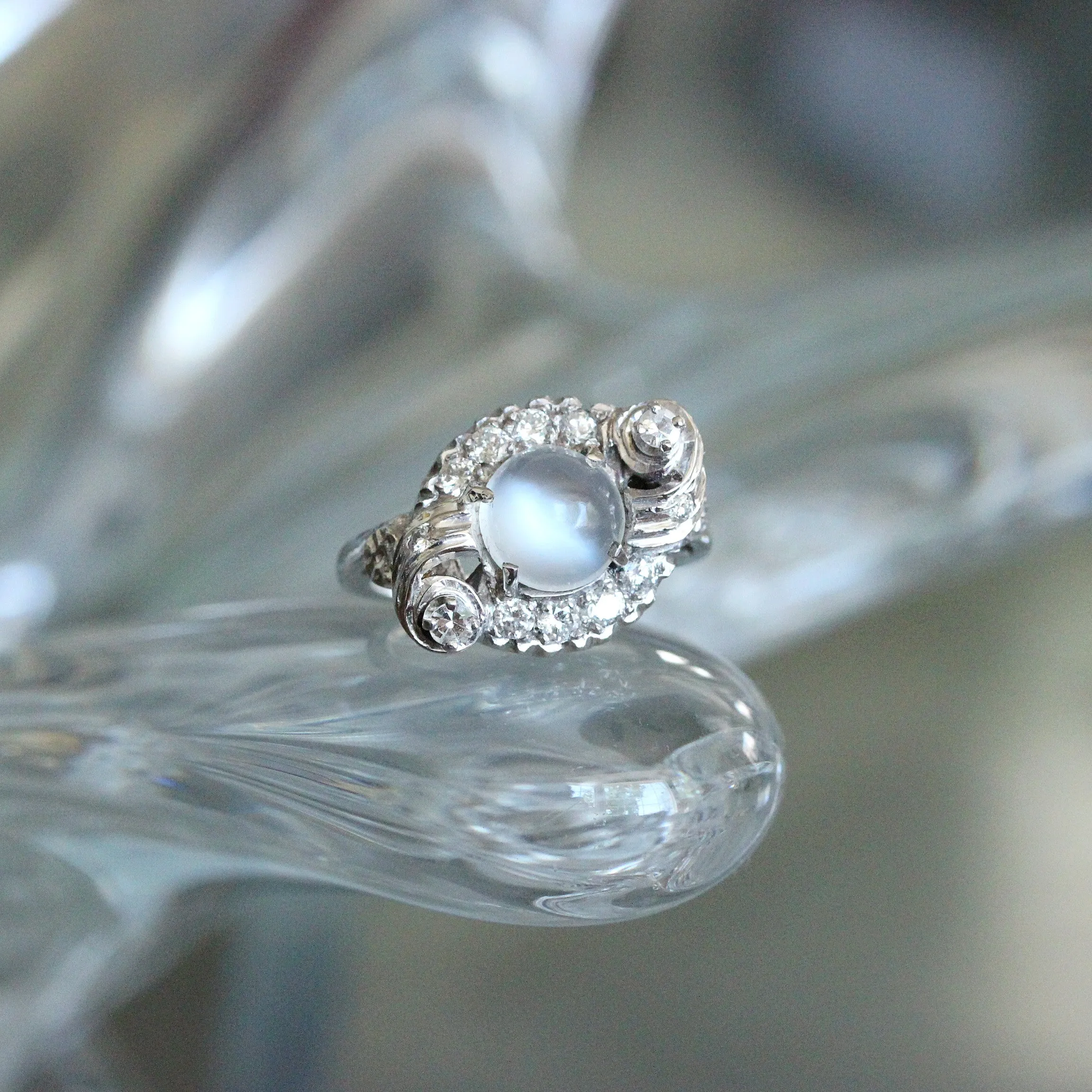 Retro Moonstone Diamond Cocktail Ring, 14k