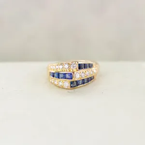 Retro Sapphire & Diamond Geometric Ring, 18k